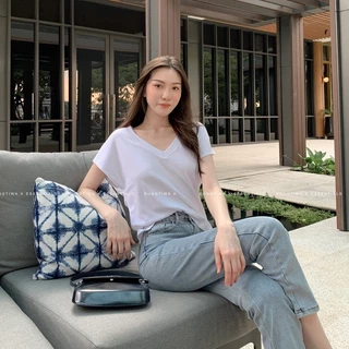 SALE 🪁 ’Vivienne Top'- เสื้อยืดคอวี เนื้อผ้ายูนิโคล่ ทรงปล่อยสบายๆ ไม่รัดรูป RTW