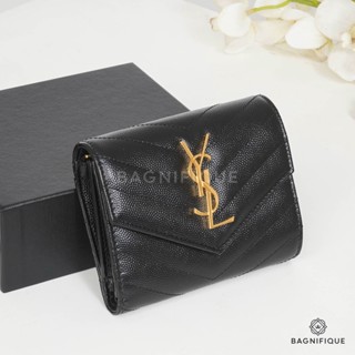 YSL TRIFOLD SHORT BLACK CHEVRON GHW