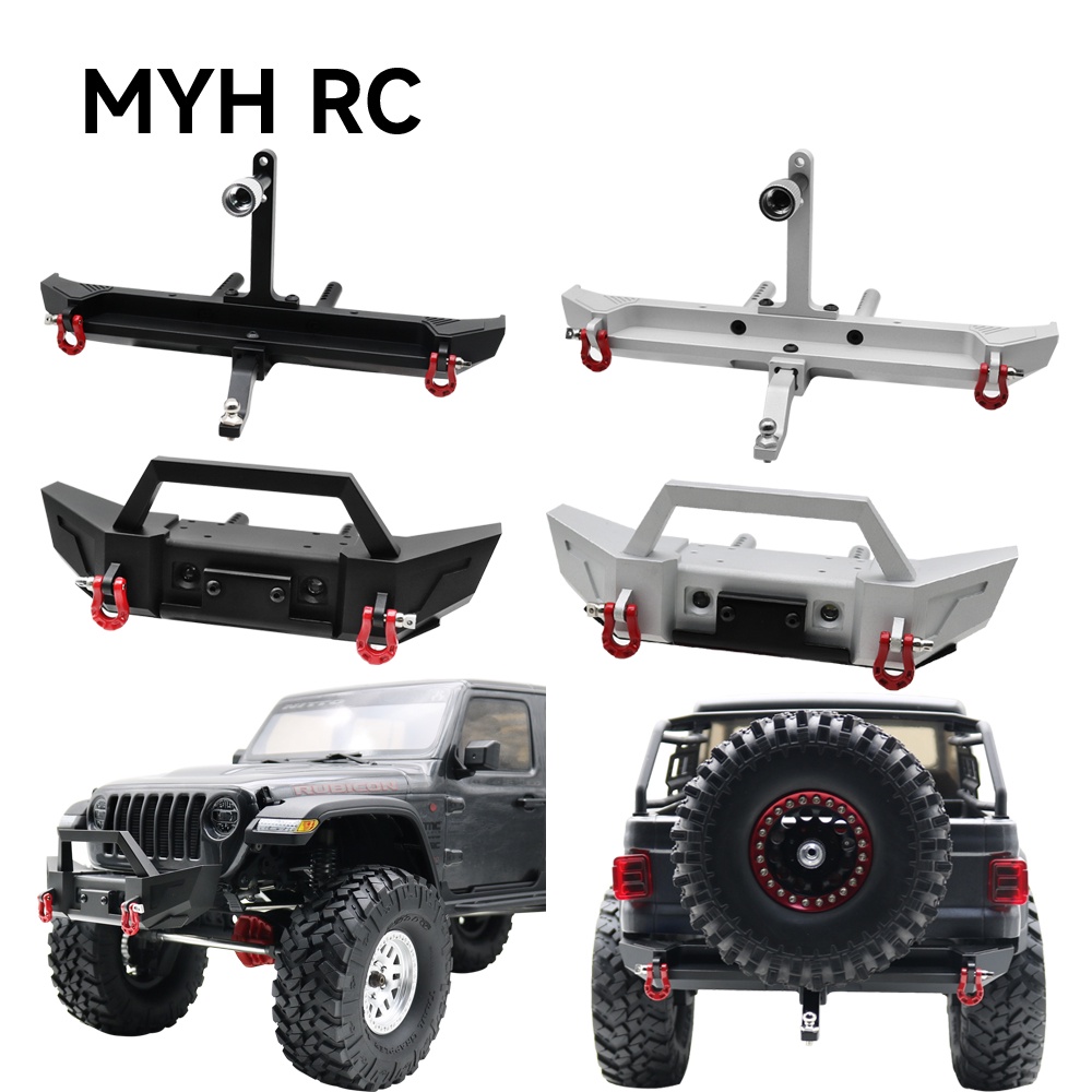 Myhrc กันชนหน้า หลัง โลหะ พร้อมไฟ LED อะไหล่อัพเกรด สําหรับรถไต่หินบังคับ 1/10 Axial SCX10 iii AXI03006 Jeep Gladiator JLU Wrangler