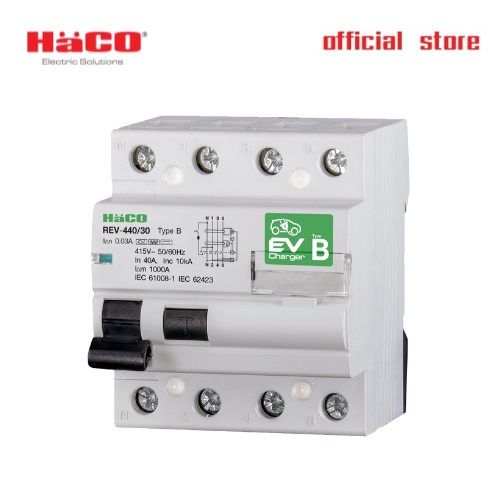 HACO RCCB TYPE B FOR EV เบรกเกอร์ป้องกันไฟดูด ชาร์จรถไฟฟ้า 3 เฟส รุ่น REV-440/30