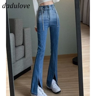 DaDulove💕 New Korean Version Ins Retro High Waist Jeans Loose Niche Large Size Slit Flared Pants Wide Leg Pants
