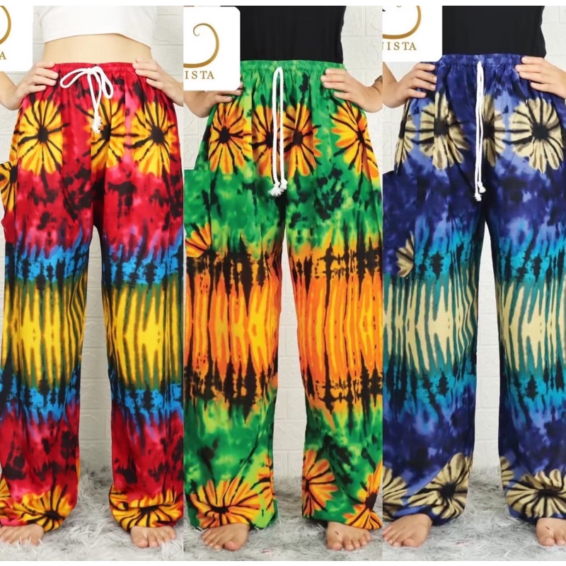 พร้อมส่ง กางเกงช้างเอวเชือก ฟรีไซส์ ใส่ได้ทั้งหญิงชาย ลายมัดย้อมดอก