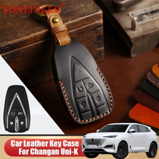 TONLINKER Car Dedicated Leather Key Case For Changan Uni-K 2022 Holder Shell Remote Cover Car Styling Keychain Accessori