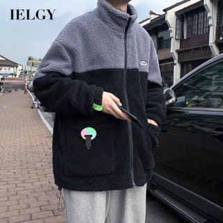 Ielgy เสื้อแจ็กเก็ตบุกํามะหยี่ คอปกตั้ง ทรงหลวม สไตล์เกาหลี สําหรับผู้ชาย