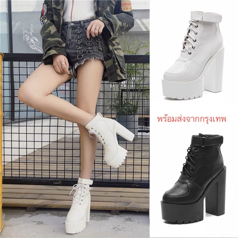 ส่งแมสได้ รองเท้าบูทสั้นส้นตึกสูง5.5นิ้ว(B1) พร้อมส่งจากกรุงเทพ