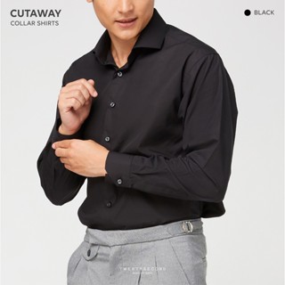 TWENTYSECOND เสื้อเชิ้ตแขนยาว ปกป้าน ผ้าคอตต้อน รุ่น Cutaway New collar shirt - สีดำ / Black