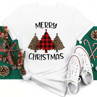 เสื้อยืด New Merry Christmas Tree T Shirt Cartoon Graphic Cute Tee Kawaii TShirt Fashion Hipster Christmas Tops