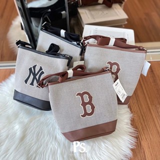 MLB แท้ 💯 พร้อมส่ง   กระเป๋า MLB Basic Big Logo Canvas Bucket Bag กระเป๋าสะพายบัคเก็ต ผ้าแคนวาส สีดำ สีน้ำตาล