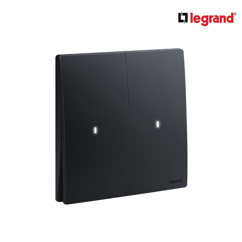 Legrand สวิตช์ทางเดียว 2 ช่อง สีดำ มีไฟ LED 2G 1Way 16AX Illuminated Switch | Mallia Senses | Matt B