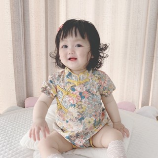 Cny เด็กผู้หญิง Romper สไตล์จีนวินเทจ Jumpsuit Cheongsam ลายดอกไม้สําหรับทารก 3-18 เดือน