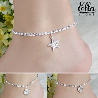 Ellastore123 สร้อยข้อเท้า จี้รูปดาวห้าแฉก ประดับพลอยเทียม ปรับได้ สําหรับผู้หญิง