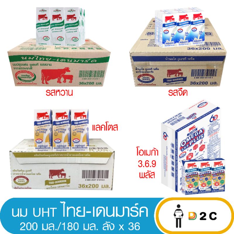 7.7ใส่โค้ดลด10%] [ลังX36] นม ยูเอชที ไทยเดนมาร์ค 200 มล / แลคโตส ฟรี 200 มล  Lactose / โอเมก้า 180 มล | Shopee Thailand