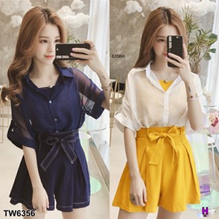 CS6356  Set 3 ชิ้น เสื้อชีฟอง+สายเดี่ยว+กางเกง  Set 3 pieces: chiffon shirt + singlet + pants