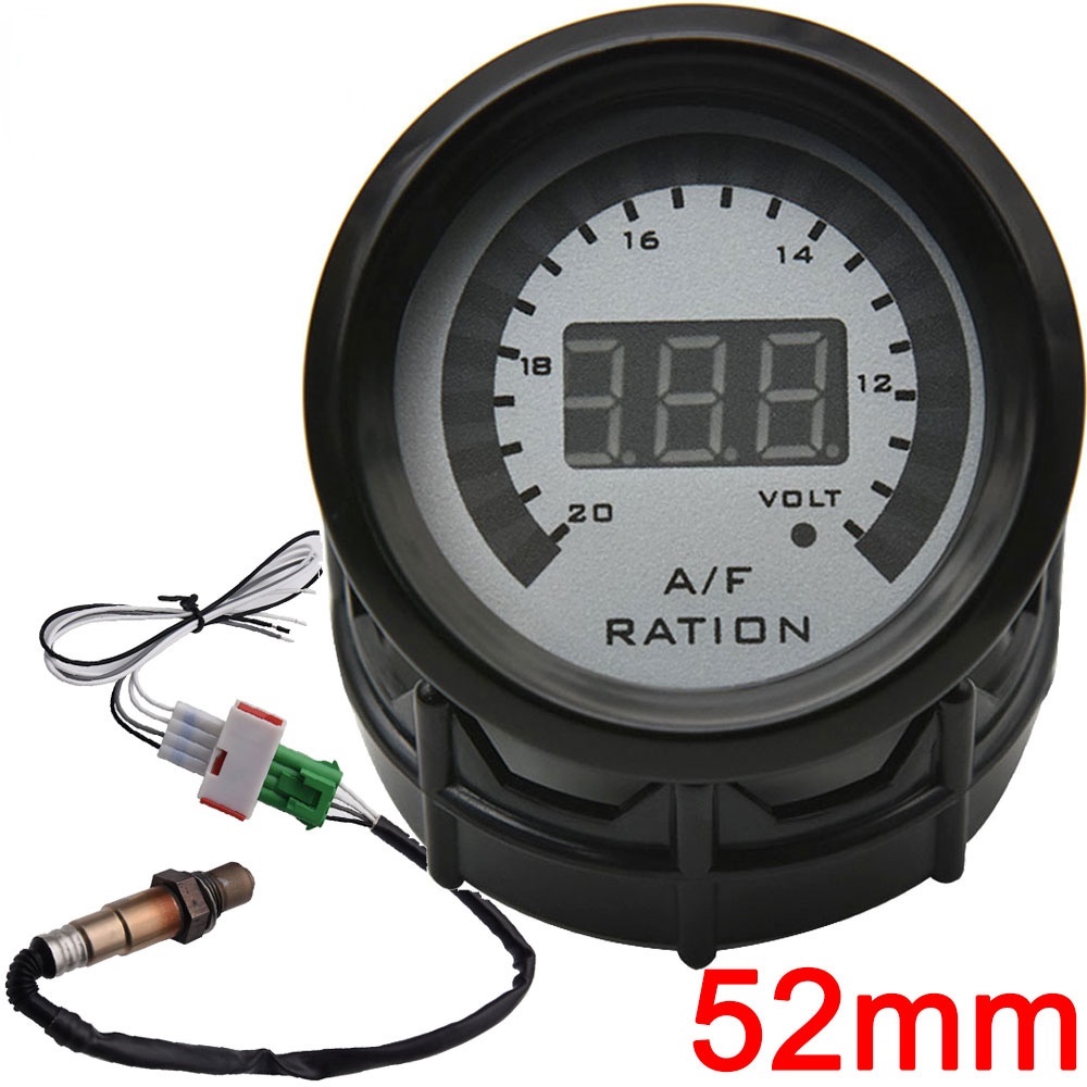 2 "52 มม.LED Digital Car Air การใช้ Ratio Gauge + Narrowband O2 เซนเซอร์ออกซิเจน 12V Auto Racing Air การใช้เมตรตัวบ่งชี้ AFR