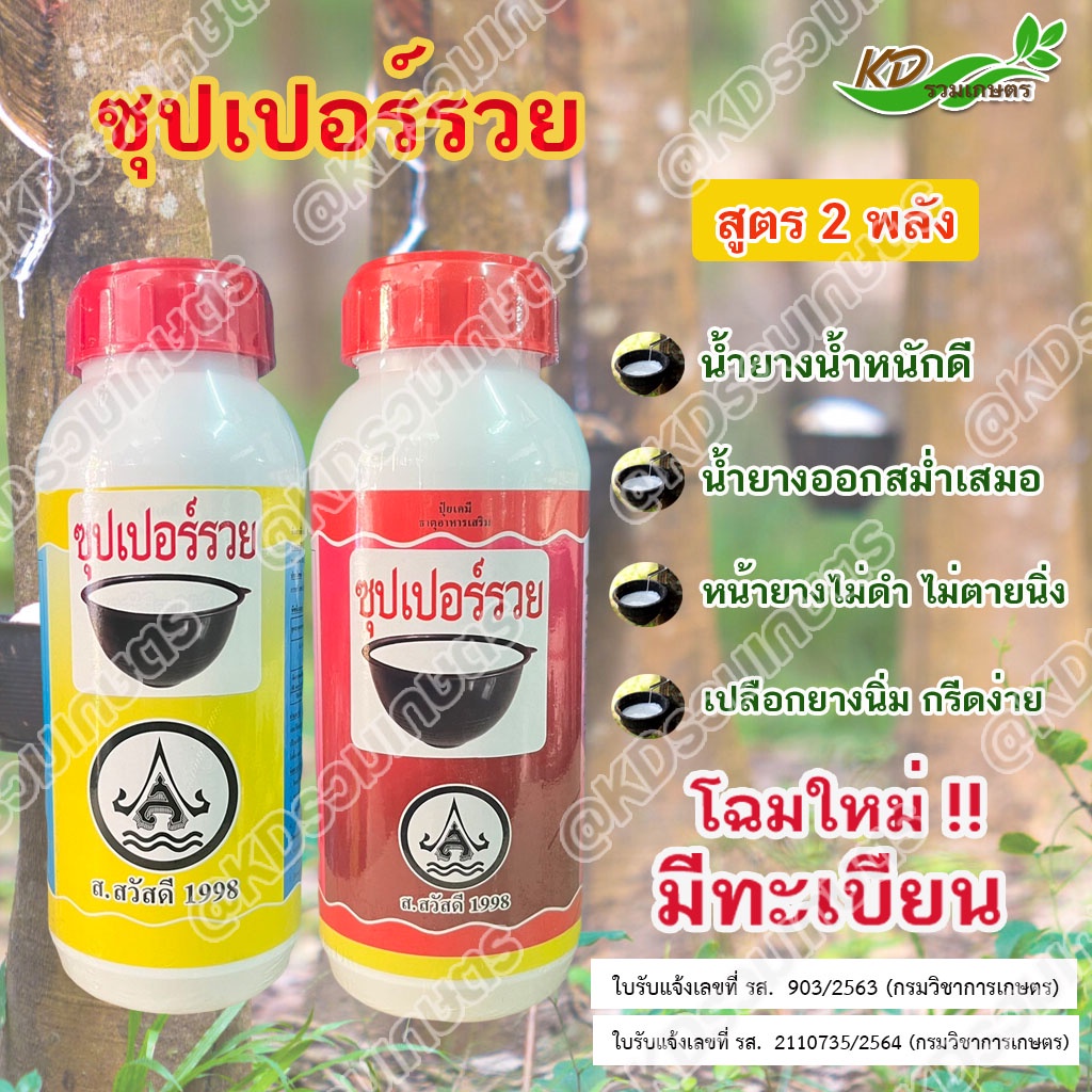 👍 ซุปเปอร์รวย 500 ซีซี สูตร 2 พลัง ยาเร่งน้ำยาง   ยาทาหน้ายาง น้ำยางออกดี ยาเร่งน้ำยาง กรีดง่าย ต้นไม่โทรม ของแท้ 100%