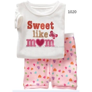 S-PJG-009 ชุดนอนเด็ก สีขาว ลาย Mom (เอวผ้า)