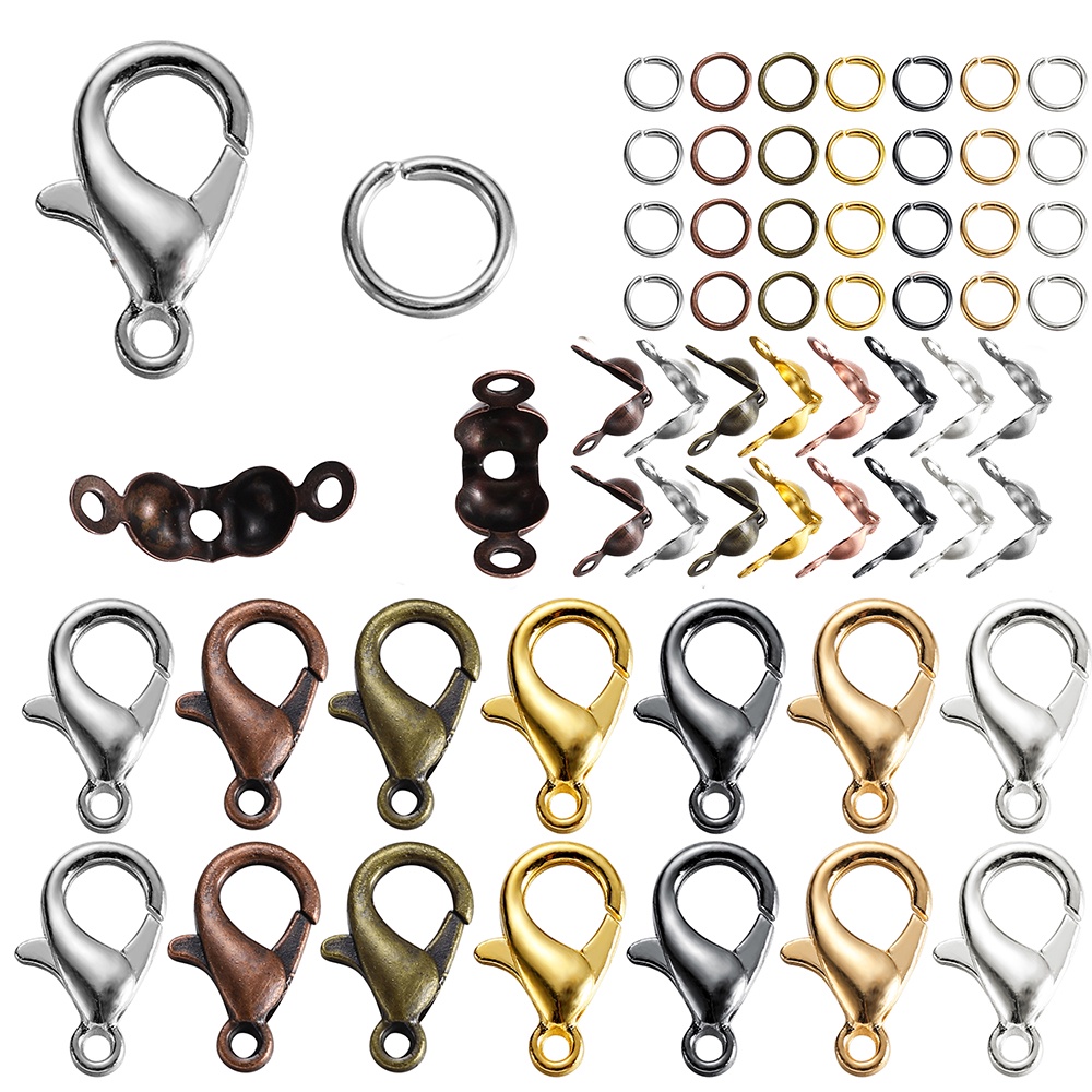 ST.KUNKKA 80 ชิ้น ตัวปิดปม ตะขอก้ามปู ชุดตะขอแหวนสําหรับทําเครื่องประดับ สร้อยคอ สร้อยข้อมือ DIY