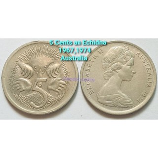 เหรียญ 5 Cents 1967,1974 an Echidna Elizabeth#2 *(ชุด 2 เหรียญ)*