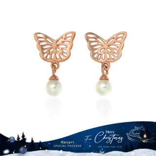 Aevari Filigree Butterfly Earrings Sterling Silver 925 with Glass Pearl and Rose Gold Plated