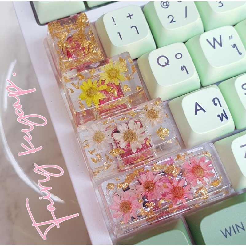 Keycap resin คีย์แคป ลายดอกไม้ผสมเปลวทอง ราคาต่อชิ้น สำหรับ Mechanical​ Keyboard​ OEM profile