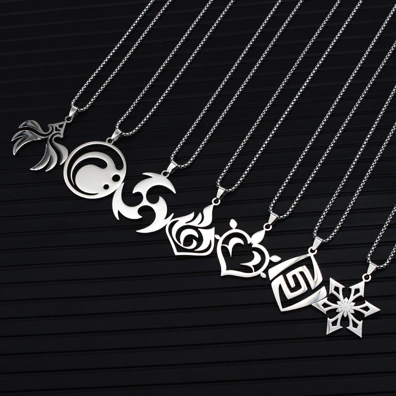 Genshin Impact Pendant Necklace Game Peripheral Accessories Men and Women Titanium Steel Pendant Jewelry Animation Kids Birthday Gift