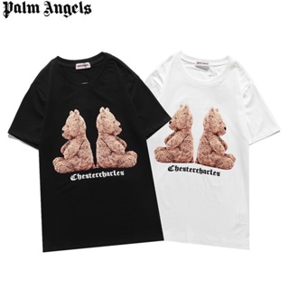 เสื้อยืด สไตล์ใหม่ Hot sale PA Palm Angels _ T-Shirts ready stock High quality bear letter printed loose cotton