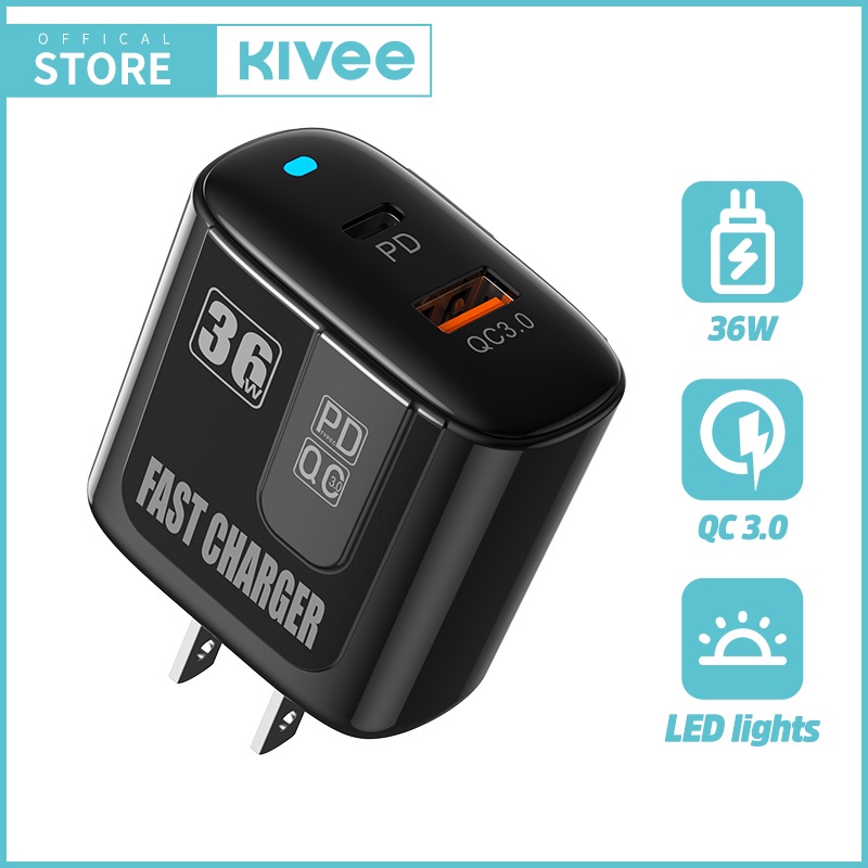 KIVEE หัวชาร์จเร็ว 36W/30W หัวชาร์จ PD3.0 QC4.0 Adapter Type C+USB-A for Samsung HUAWEI Xiaomi Fast Charger หัวชาจเร็ว