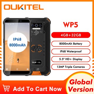 Oukitel WP5 4GB 32GB Mobile Phone 5.5HD+ 18:9 Android 9.0 Quad Core 13MP MT6761 8000mAh Tri-proof 5V/2A IP68&amp;amp;IP69 Waterproof