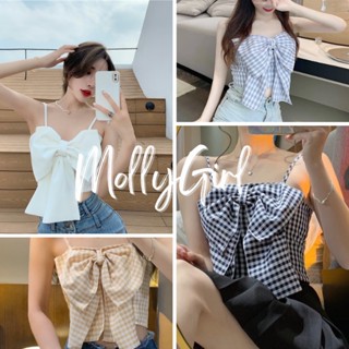 Mollygirl เสื้อสายเดี่ยว สุดเซกซี่ลายสก็อตน่ารัก เสื้อผู้หญิง เสื้อสายเดี่ยว 6027#