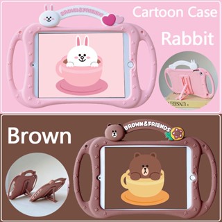 Rainbow For iPad 10.2 Gen9 Gen8 Gen7 Gen6 Pro 11 2020 2021 10.5 9.7 2018 2017 Air 5 4 3 2 iPad9 iPad5 iPad6 mini6 mini 1 2 3 4 mini5 เปลือก Cute Cartoon Bear Rabbit Soft TPU Case สุนัขอบเชย ด้ามจับ เคสซิลิโคน มีเชือกแขวนอยู่