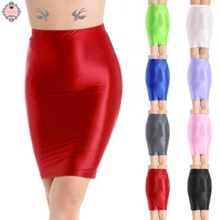 Women Glossy Shiny High Waist Skirt   Stretchy  Tight Fitting Clubwear