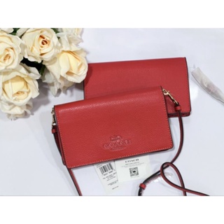 ❤️🍊กระเป๋าสะพายcrossbodyสี ส้มแดงสNEW COACH Anna Foldover Clutch Crossbody IM/Mango