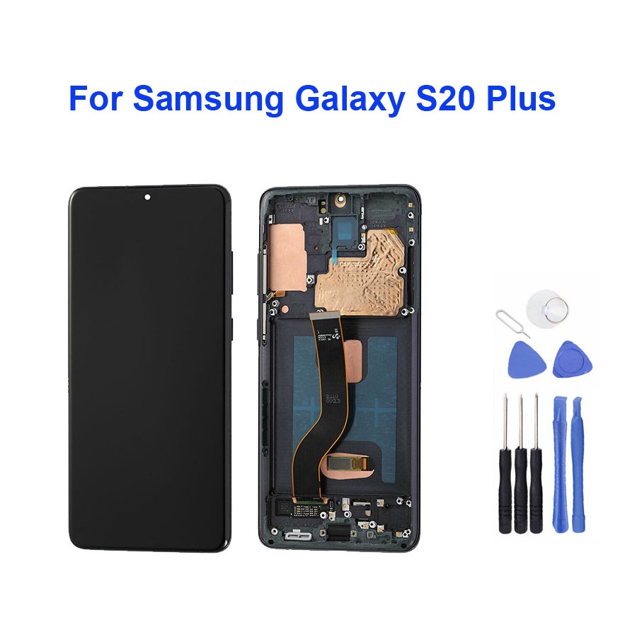 จอแท้สําหรับโทรศัพท์ Samsung Galaxy S20FE, S20, S20 Plus, S20 Ultra พร้อมจอ Amoled + กรอบสีดํา