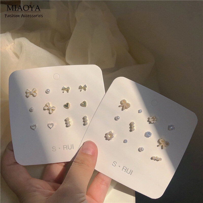 ต่างหูสตั๊ดโบว์ 6 คู่สําหรับสุภาพสตรีต่างหูมุกตั้งของขวัญวันเกิดที่สวยงาม