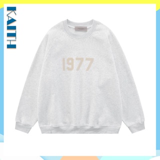 พร้อมส่ง เสื้อกันหนาว คอกลม แขนยาว ผ้าฝ้าย พิมพ์ลาย Flocking 1977 สไตล์เกาหลี พลัสไซซ์ สําหรับผู้ชาย ผู้หญิง คู่รัก