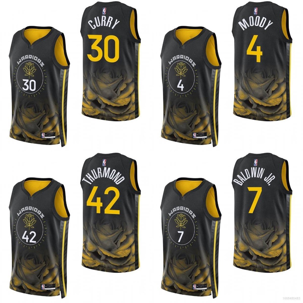 ใหม่ เสื้อกีฬาบาสเก็ตบอล ลายทีม NBA Jersey Warriors Moody Curry Thurmond Baldwin 22 23 สีดํา