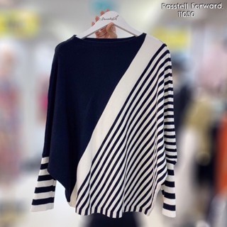 🇰🇷New🇰🇷  Korea stripe knitted top แขนยางลายทางเฉียง ใหญ่เล็กลายสวย ทรงเก๋ใส่สบาย