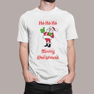 เสื้อยืดผ้าฝ้าย เสื้อยืดคริสต์มาสNew Arrivals Ho Ho Ho Merry Christmas T-Shirt Thumbs Up Santa Festive Holidays Xmas Gif