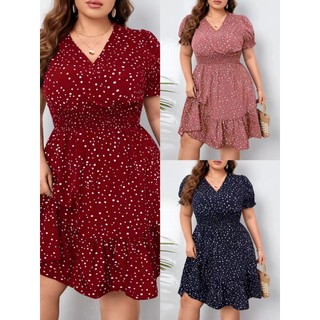 Plus size elegant polka dots V-neck women dress