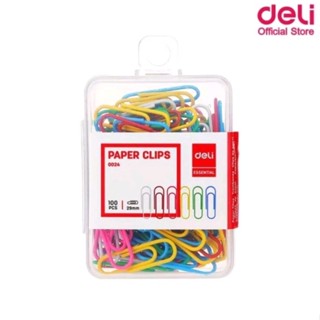 Deli Paper Clip Color ลวดสีเสียบกระดาษ 100 ตัว คลิปหนีบกระดาษ คลิปสี No.E0024