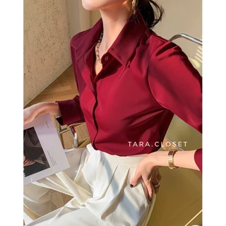 IT022 TARA Shirt Red เสื้อเชิ้ตคอปก แขนยาว สีแดง สีคลาสสิค ใส่ได้ตลอด ผ้าไหมอิตาลี ผ้าใส่สบาย ไม่ร้อน