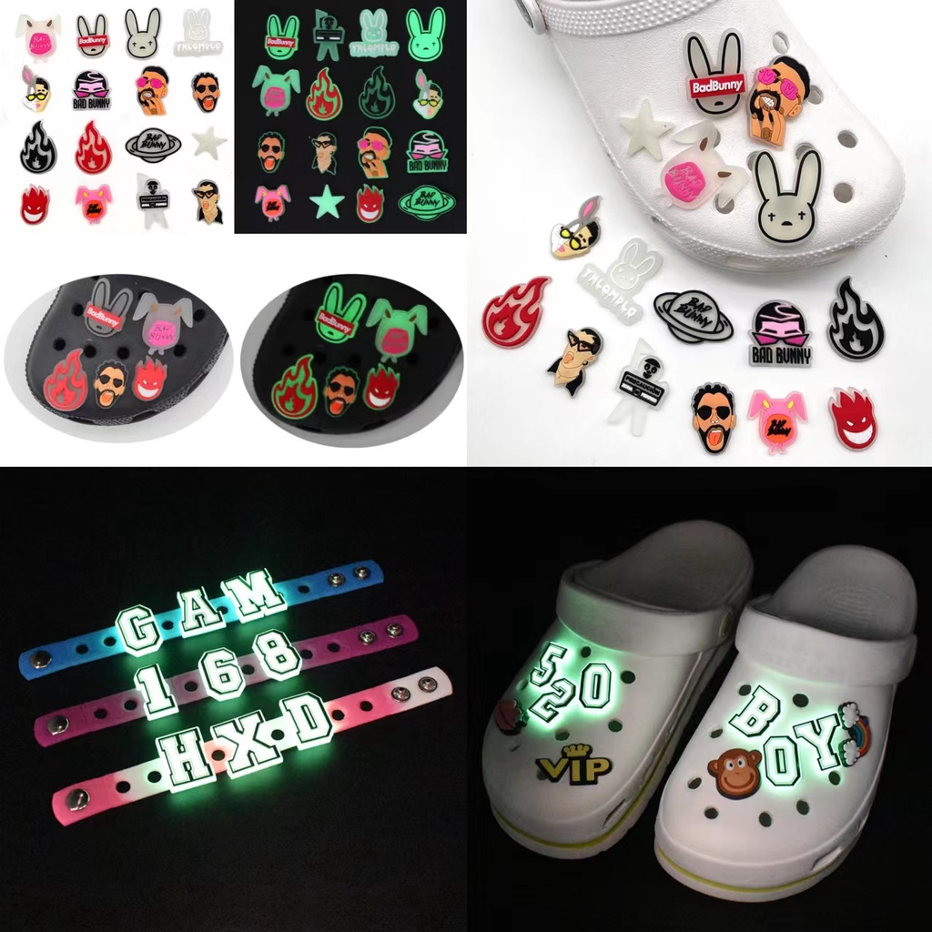 ขายดี Jibbitz Rogue กระต่ายเรืองแสง รองเท้า Crocs เข็มกลัด ลายการ์ตูนอะนิเมะ bad bunny DIY ถอดออกได้ อุปกรณ์เสริม สําหรับตกแต่งรองเท้าแตะ ของขวัญคริสต์มาส เด็ก ทุกเพศ