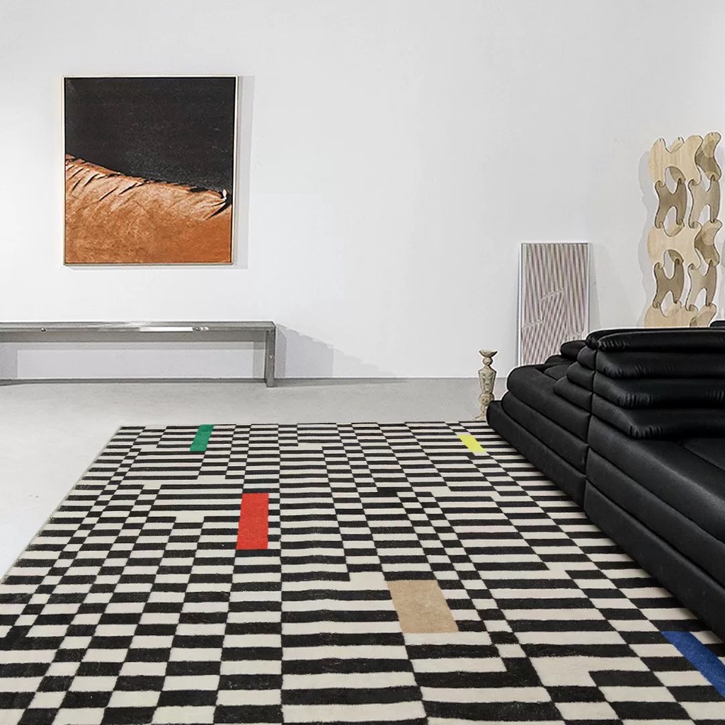พรมปูพื้นห้องนอน คริสตัลกำมะหยี่ สีดำและสีขาวตัดกัน พรมลายตาราง 100x160 140x200 พรมปูพื้น พรมปูพื้นห้อง พรมปูพื้นห้องนอนขนาดใหญ่ พรมปูพื้นห้องนั่งเล่น - รูปที่ 7