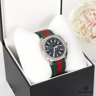 GUCCI WATCH STAINLESS 40 MM GREEN RED NYLON SHW