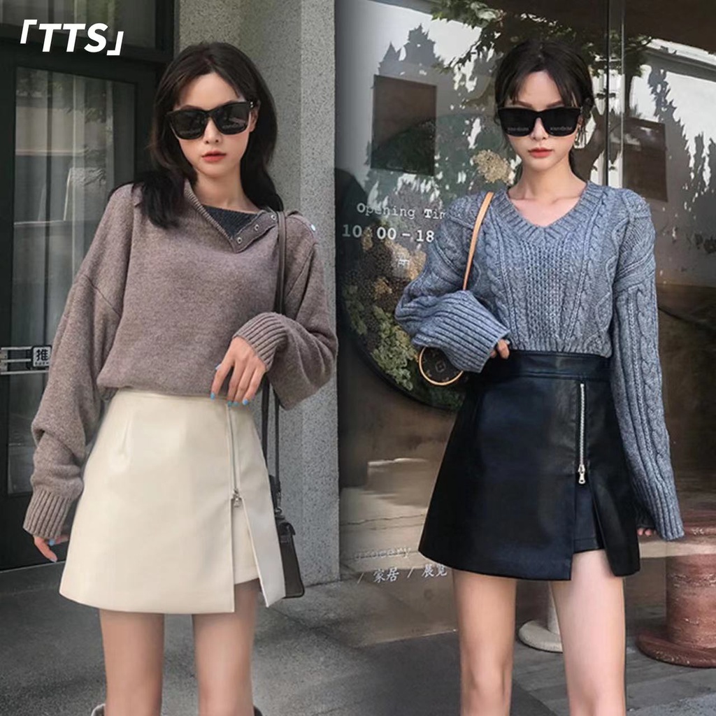 TTS  กระโปรงเอวสูงหนังทรงเอหนัง PU มีซิปด้านข้าง – โปรปัง