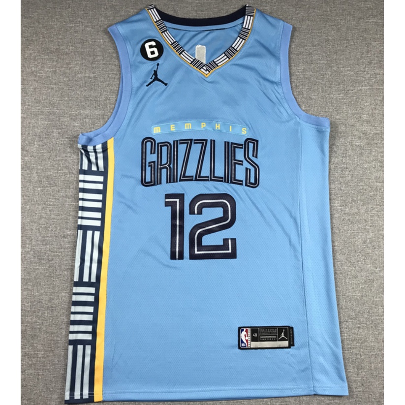 2023 ใหม ่ ผู ้ ชาย Memphis Grizzlies 12 Ja Morant เสื ้ อบาสเก ็ ตบอลปักสีน ้ ําเงิน