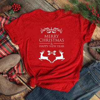 Merry Christmas Women T-shirt Fashion Besties T Shirt for Girls Teen Red Tshirt 2023 New Year Gift Xmas Party   เสื้อยืด