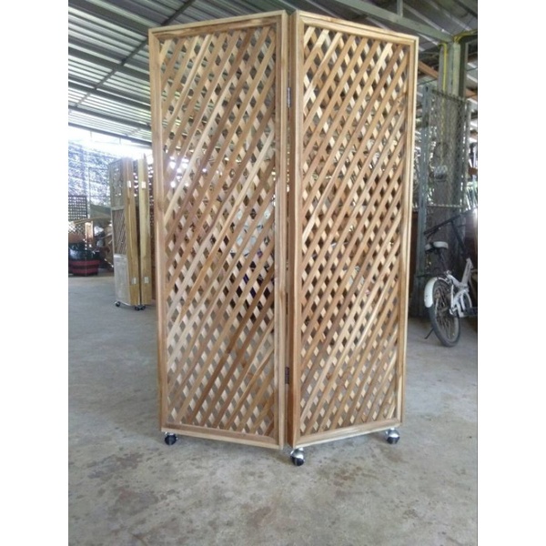 ฉากกั้นไม้สักแบบ2บาน ขนาดสูง150cmยาว100cm ฟรีล้อ