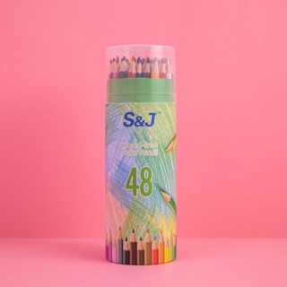 New S&amp;J ดินสอสีไม้ 48สี ดินสอสีไม้ สีไม้ ดินสอสี สีไม้ สีไม้แท่งยาว Colored Pencil ของแท้ 100%