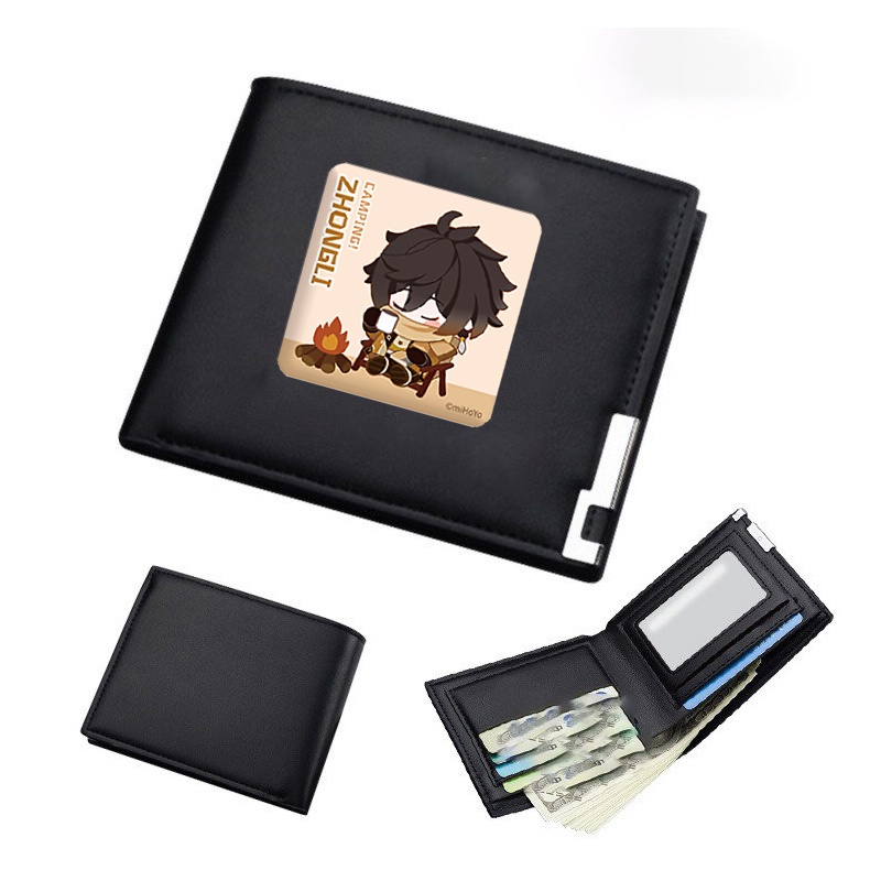 กระเป๋าสตางค์หนังมือถือสําหรับผู้ชายและผู้หญิงพิมพ์ลาย GENSHIN IMPACT ver CAMPING เกมสะดวกอะนิเมะ ch